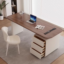 胡桃木色书桌轻奢高级感转角电脑办公桌复古奶油风老板桌大班台
